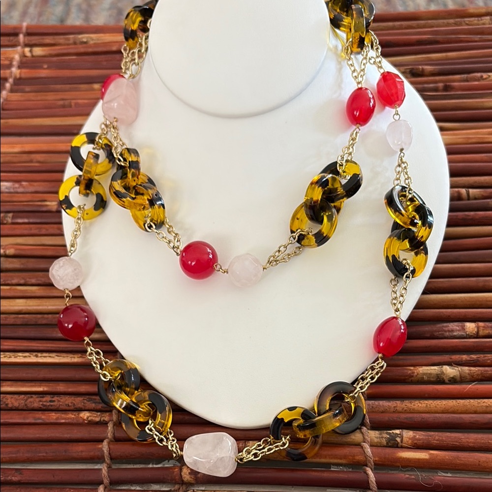 Talbots Red and Gold Long Necklace